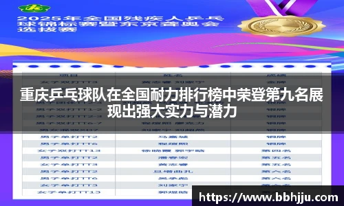 重庆乒乓球队在全国耐力排行榜中荣登第九名展现出强大实力与潜力